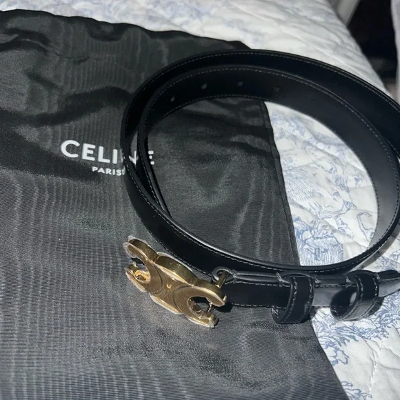 Celine Elegant Black Belt with Gold Accent - Picture 1 of 5